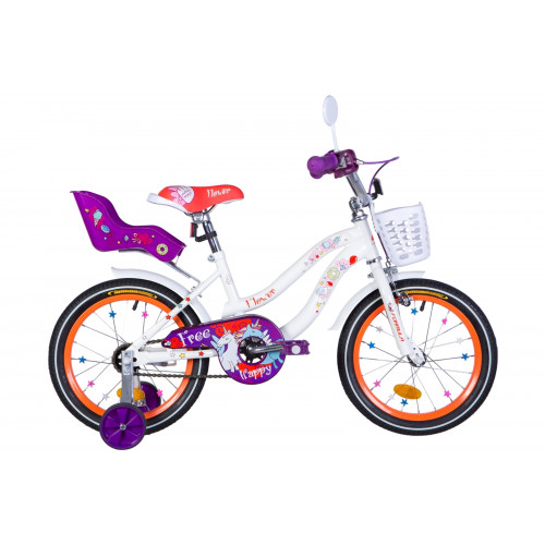Велосипед Formula Flower Premium 16" 2021 (бело-оранжевый c фиолетов)